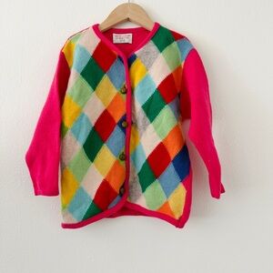 Vintage United Colors of Benetton Multicolor Rainbow Argyle Cardigan Sweater
